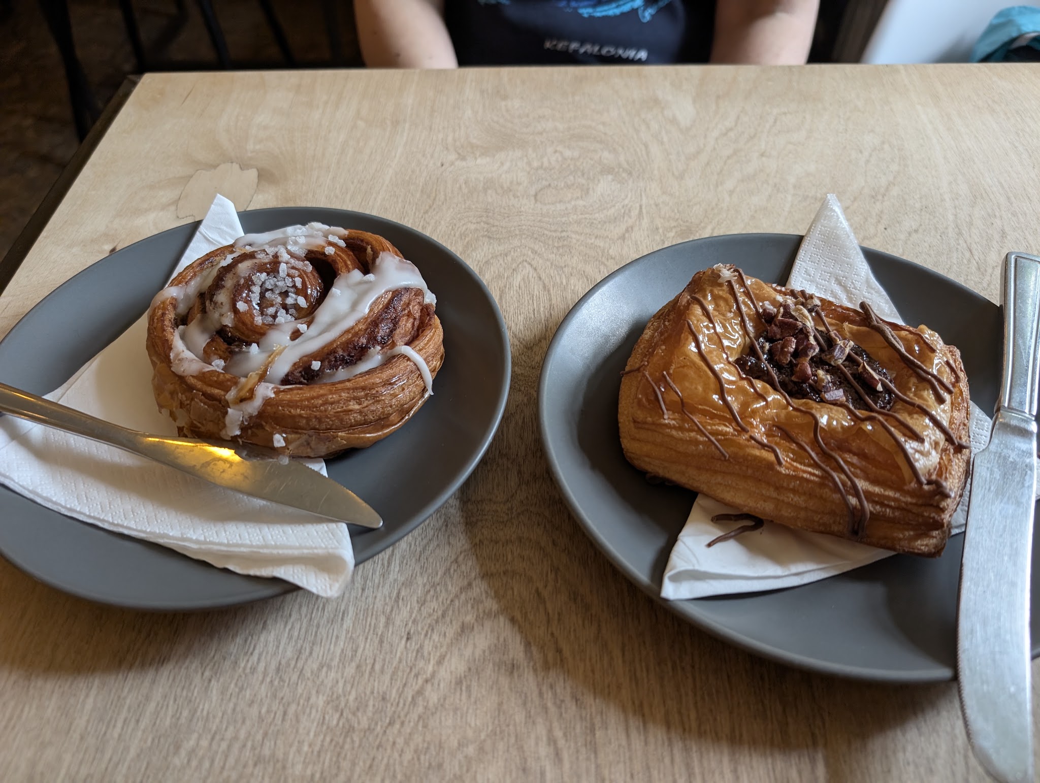 Sweet pastries served on plates at the café